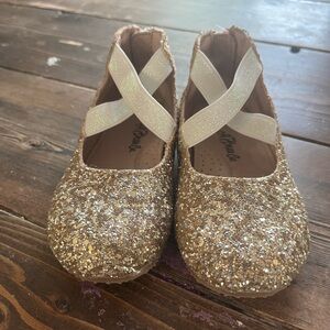 Sparkling Gold Dress Shoes with Elastic Straps